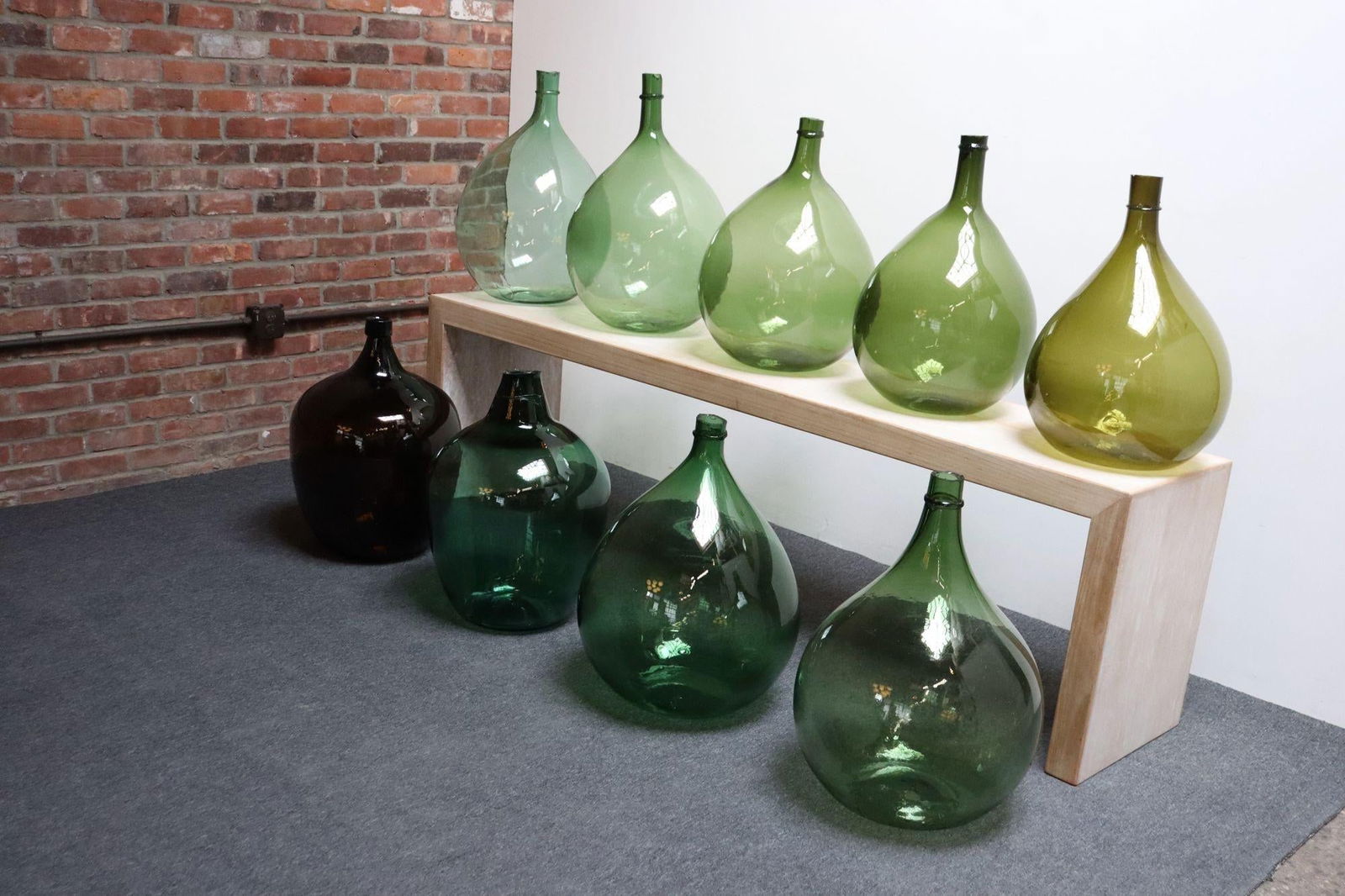 Vintage Italian Green Blown Glass Bulbous Form Demijohn Carboy - 18