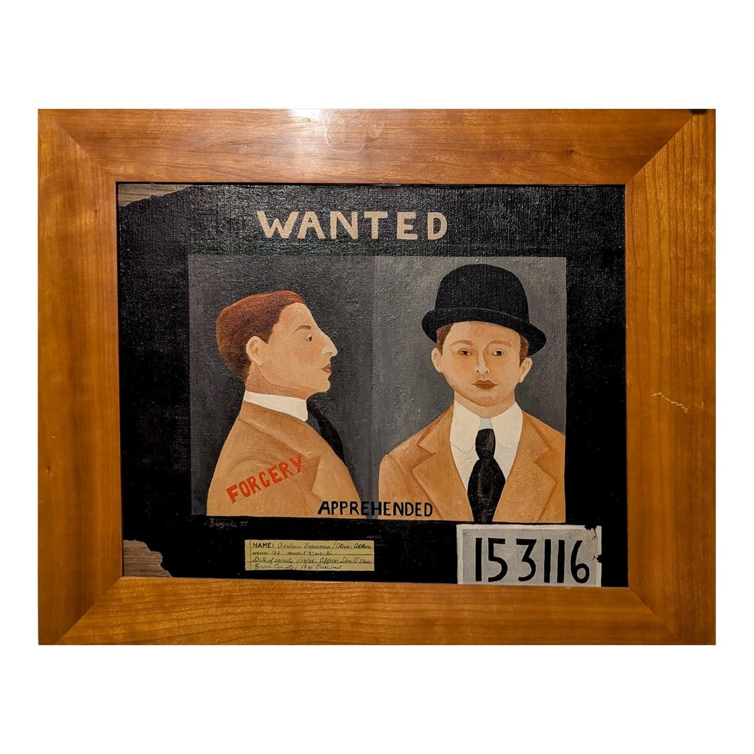 Mid 20th Century Larry Zingale Original Acrylic Painting of New York Mobster Abraham Friedman Wanted: Abraham "Whitey" Friedman (c. 1897 – April 25, 1939) was a New York mobster and former associate of Nathan "Kid Dropper" Kaplan and later for labor racketeers Louis "Lepke" Buchalter and Jacob
