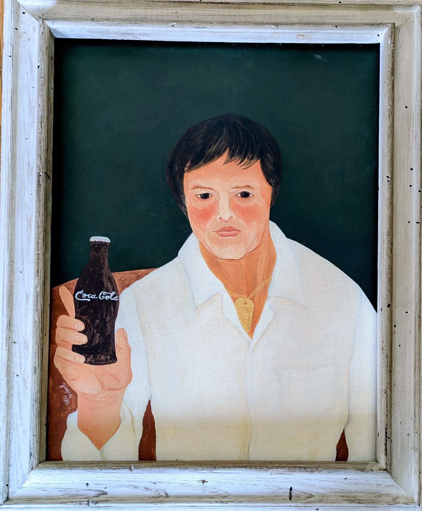 Late 20th Century Portrait of Man With Coca Cola Bottle Framed Acrylic Painting by Larry Zingale - 2