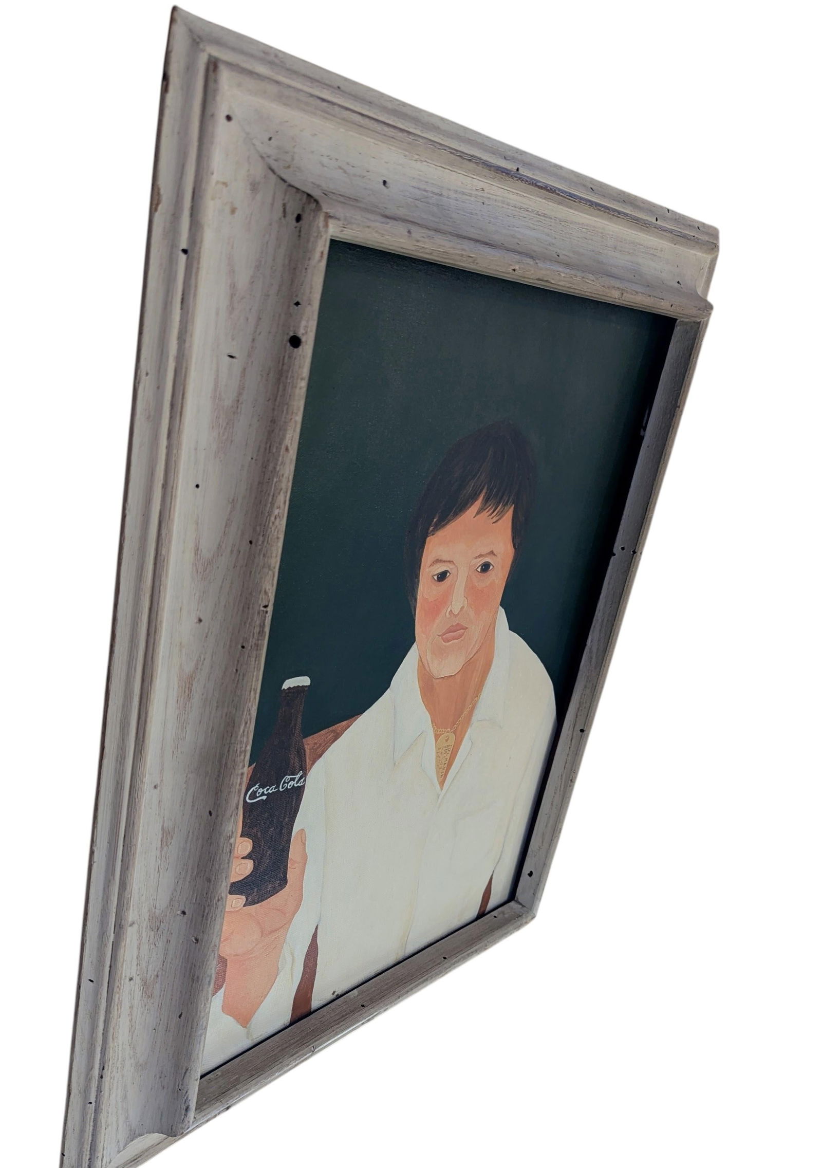 Late 20th Century Portrait of Man With Coca Cola Bottle Framed Acrylic Painting by Larry Zingale - 5