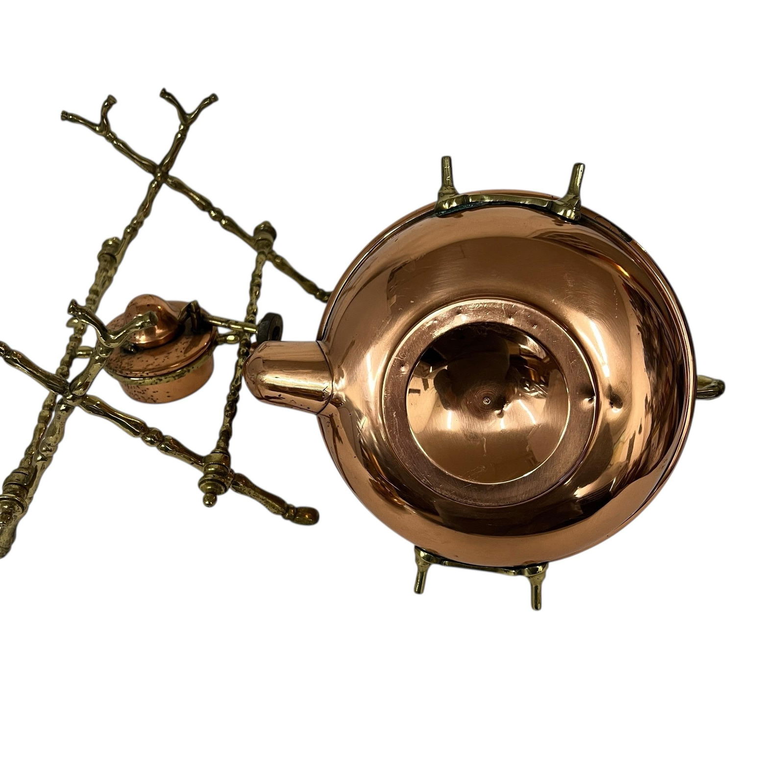 Vintage Copper and Brass Spirit Tea Kettle on Stand With Warmer - 2