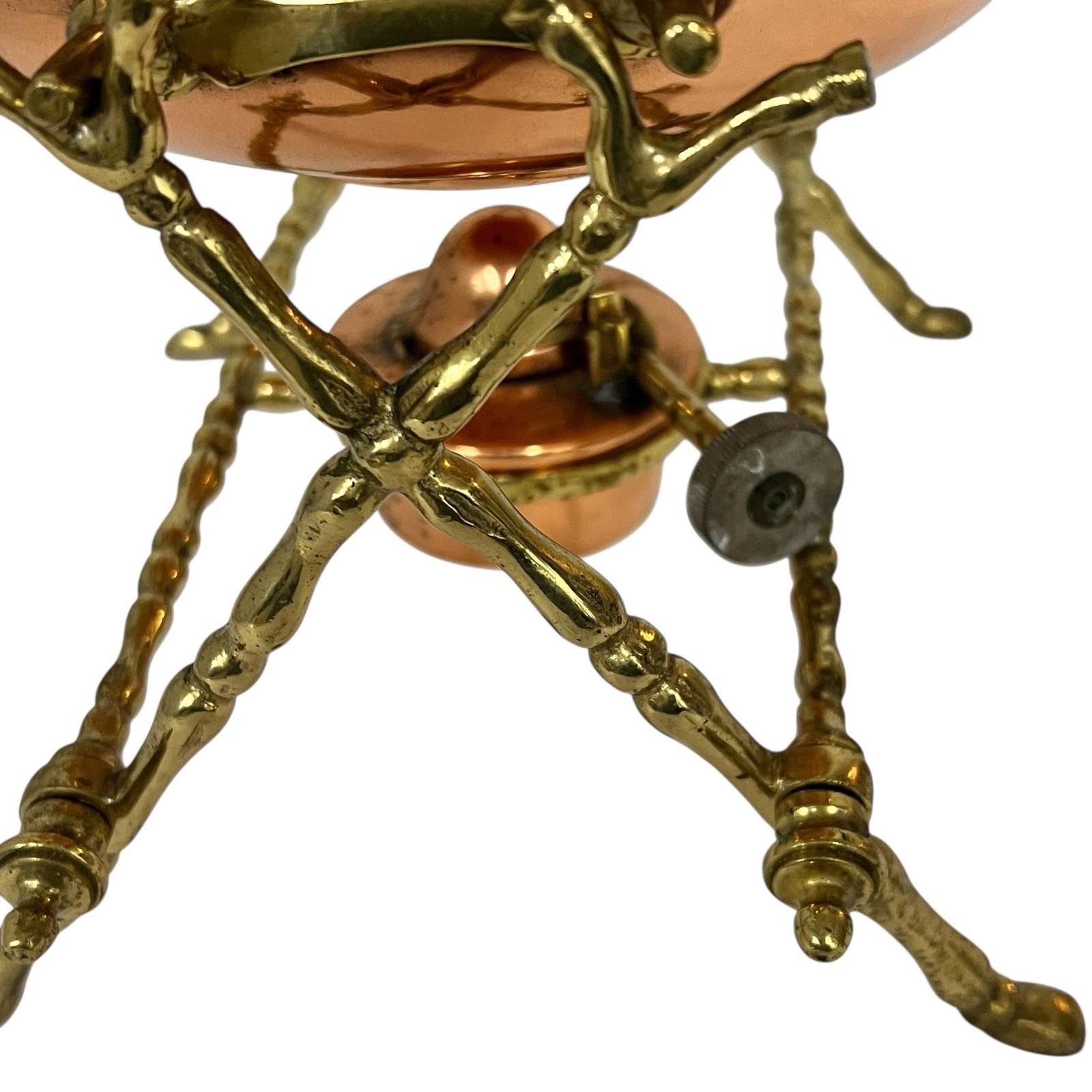 Vintage Copper and Brass Spirit Tea Kettle on Stand With Warmer - 4