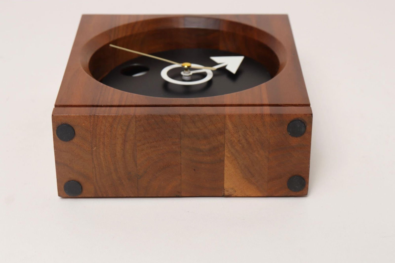 Vintage American Modernist Staved Walnut Square Wall Clock With Date Window - 6