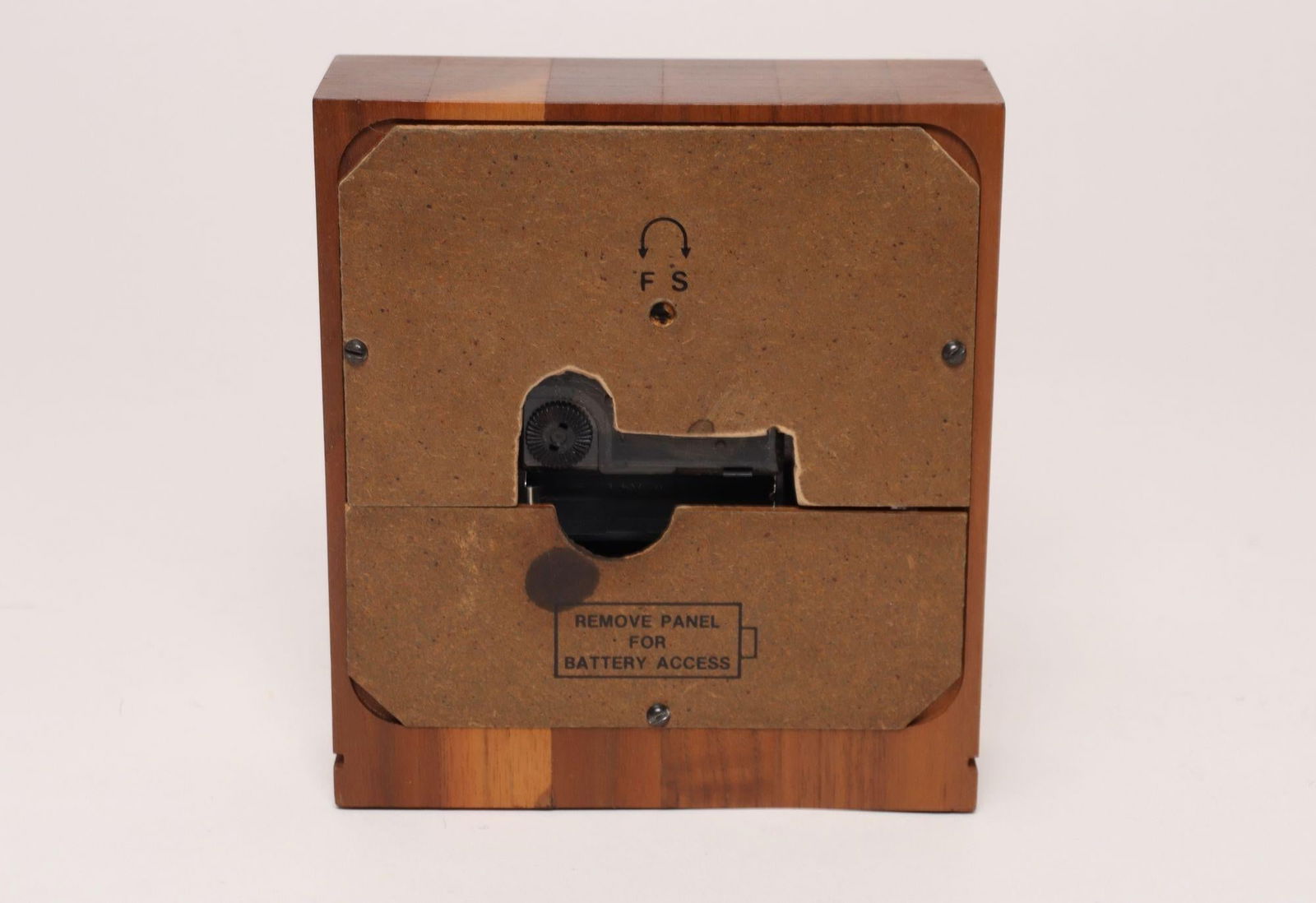 Vintage American Modernist Staved Walnut Square Wall Clock With Date Window - 7