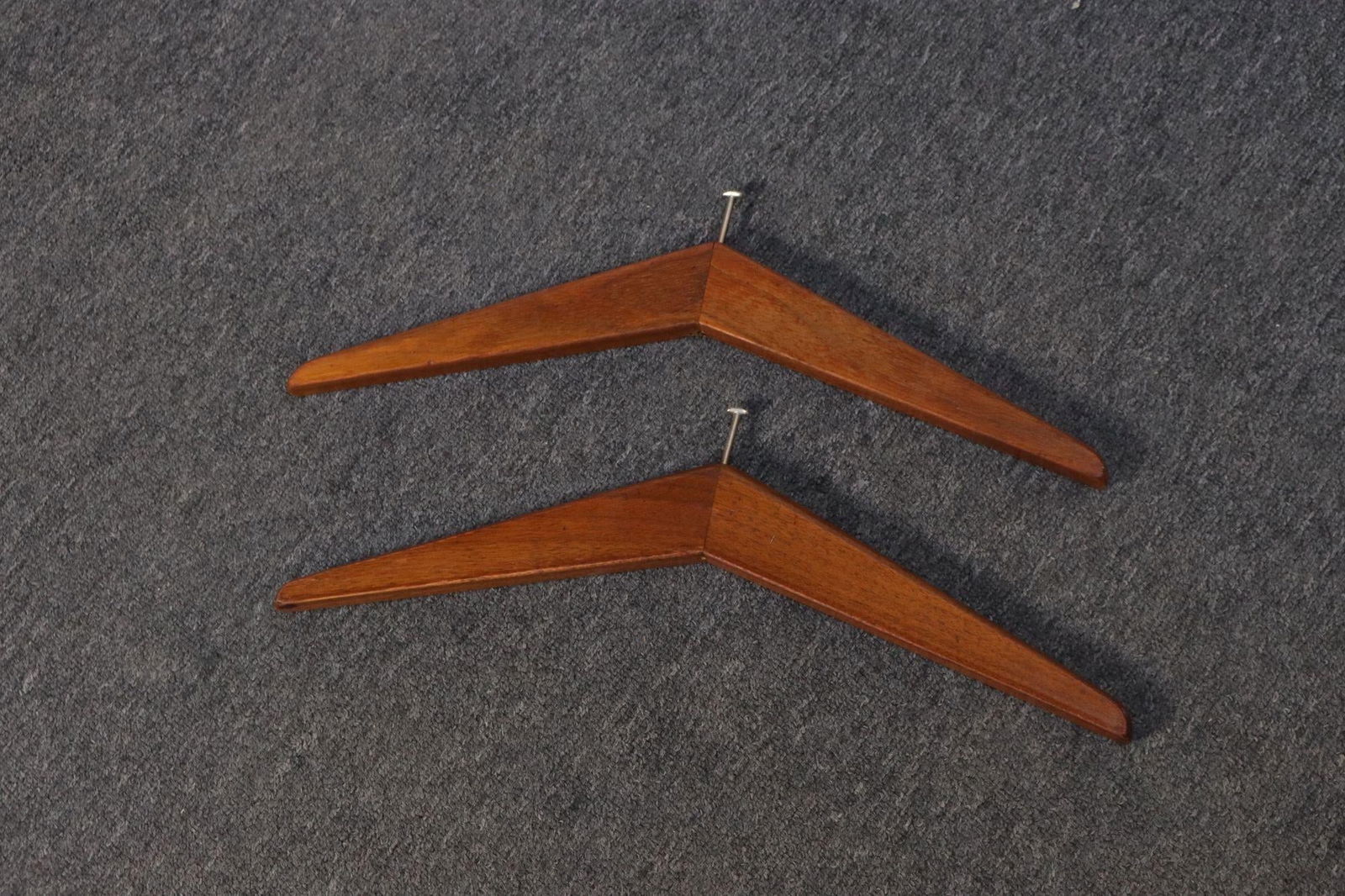 Vintage Walnut and Anodized Aluminum Wall Mounted Coat Rack With Two Hangers - 13