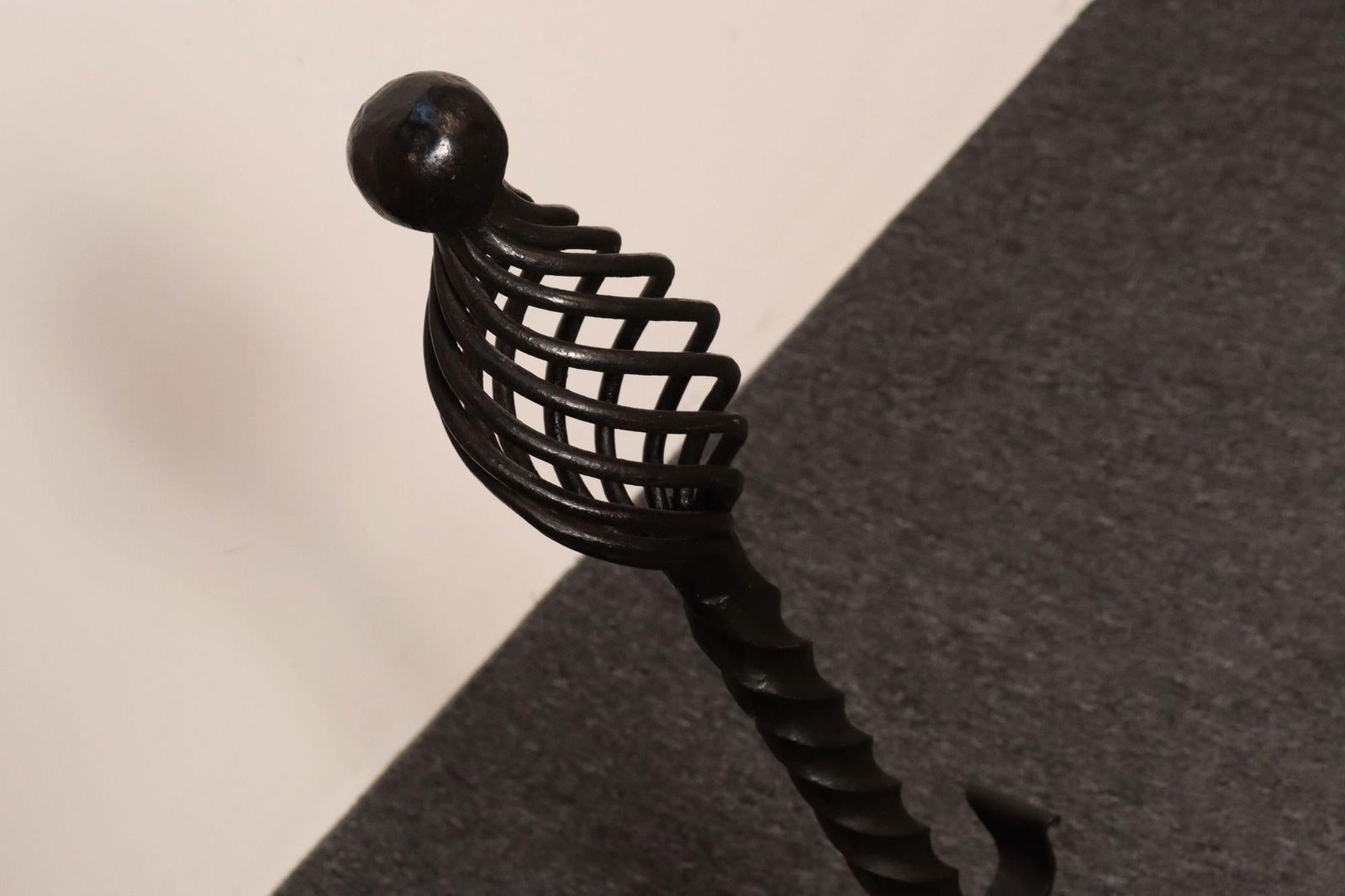 Pair of Gothic Revival Firedogs / Andirons With Basket Twist and Scroll Motif - 10