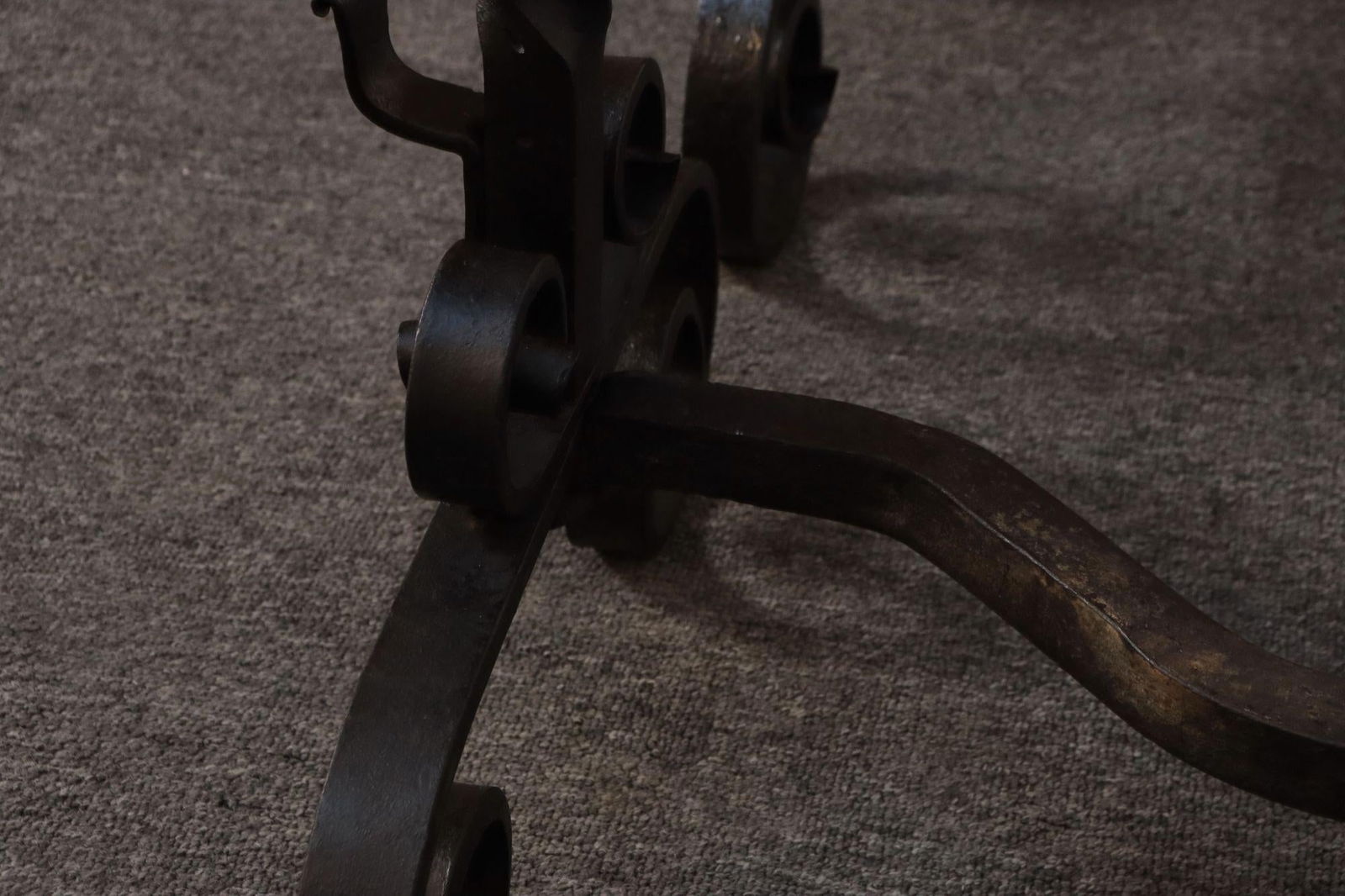 Pair of Gothic Revival Firedogs / Andirons With Basket Twist and Scroll Motif - 13