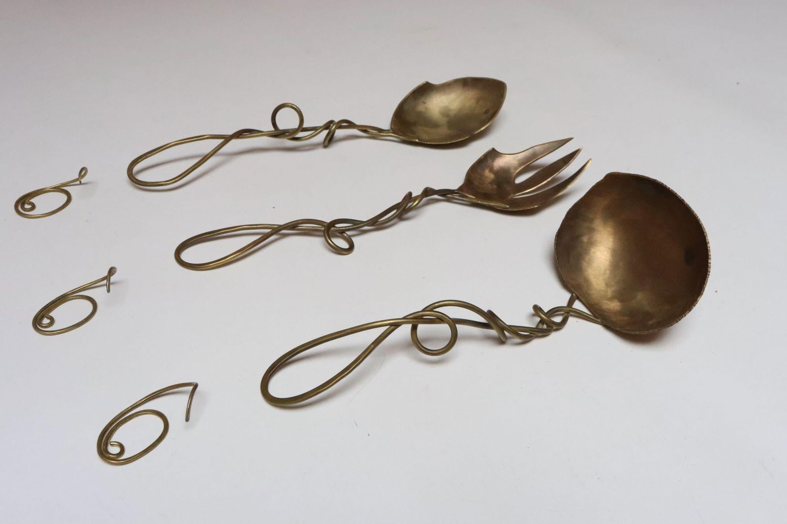 Set of Three Brutalist Brass Decorative Serving Pieces - Ladle, Spoon, and Fork - 3