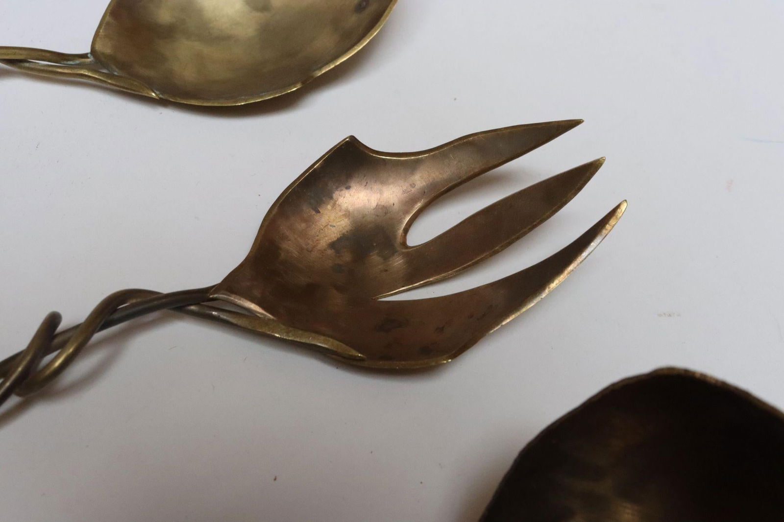 Set of Three Brutalist Brass Decorative Serving Pieces - Ladle, Spoon, and Fork - 8
