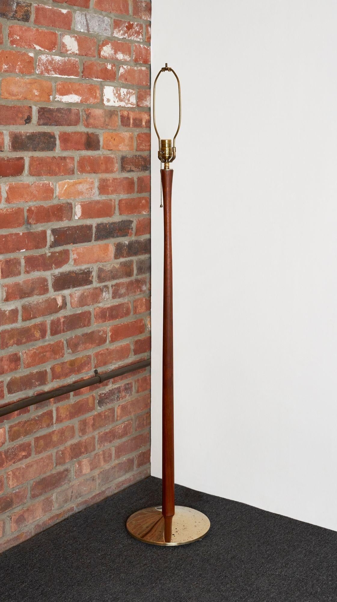 Vintage Scandinavian Sculptural Solid Teak and Brass Floor Lamp - 2