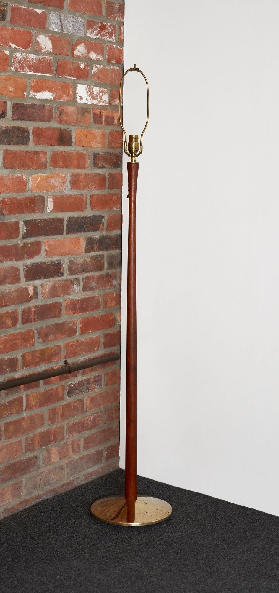 Vintage Scandinavian Sculptural Solid Teak and Brass Floor Lamp - 3
