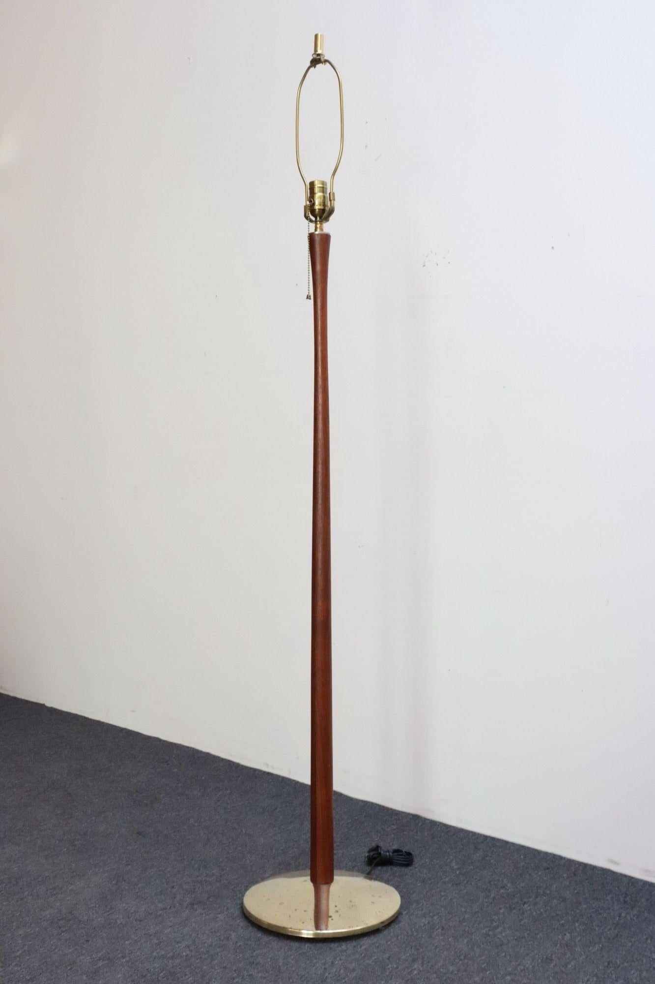 Vintage Scandinavian Sculptural Solid Teak and Brass Floor Lamp - 4