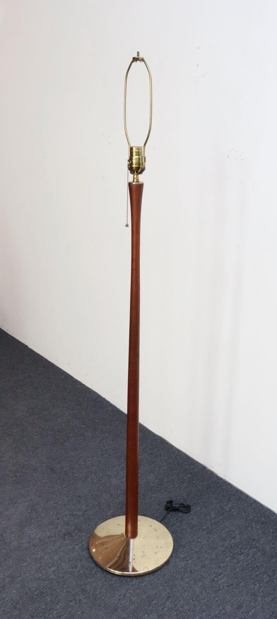 Vintage Scandinavian Sculptural Solid Teak and Brass Floor Lamp - 5