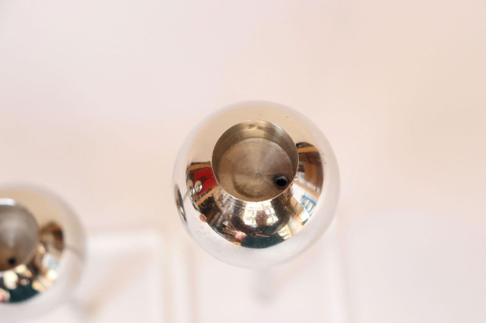 Set of Four Vintage Chrome Orb Candlesticks With Lucite Stems and Bases - 14