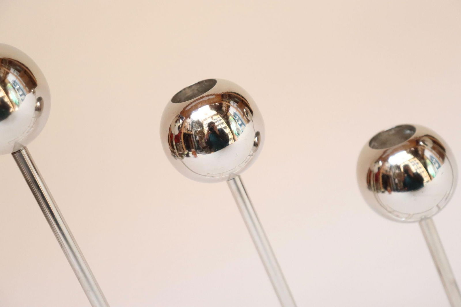 Set of Four Vintage Chrome Orb Candlesticks With Lucite Stems and Bases - 15