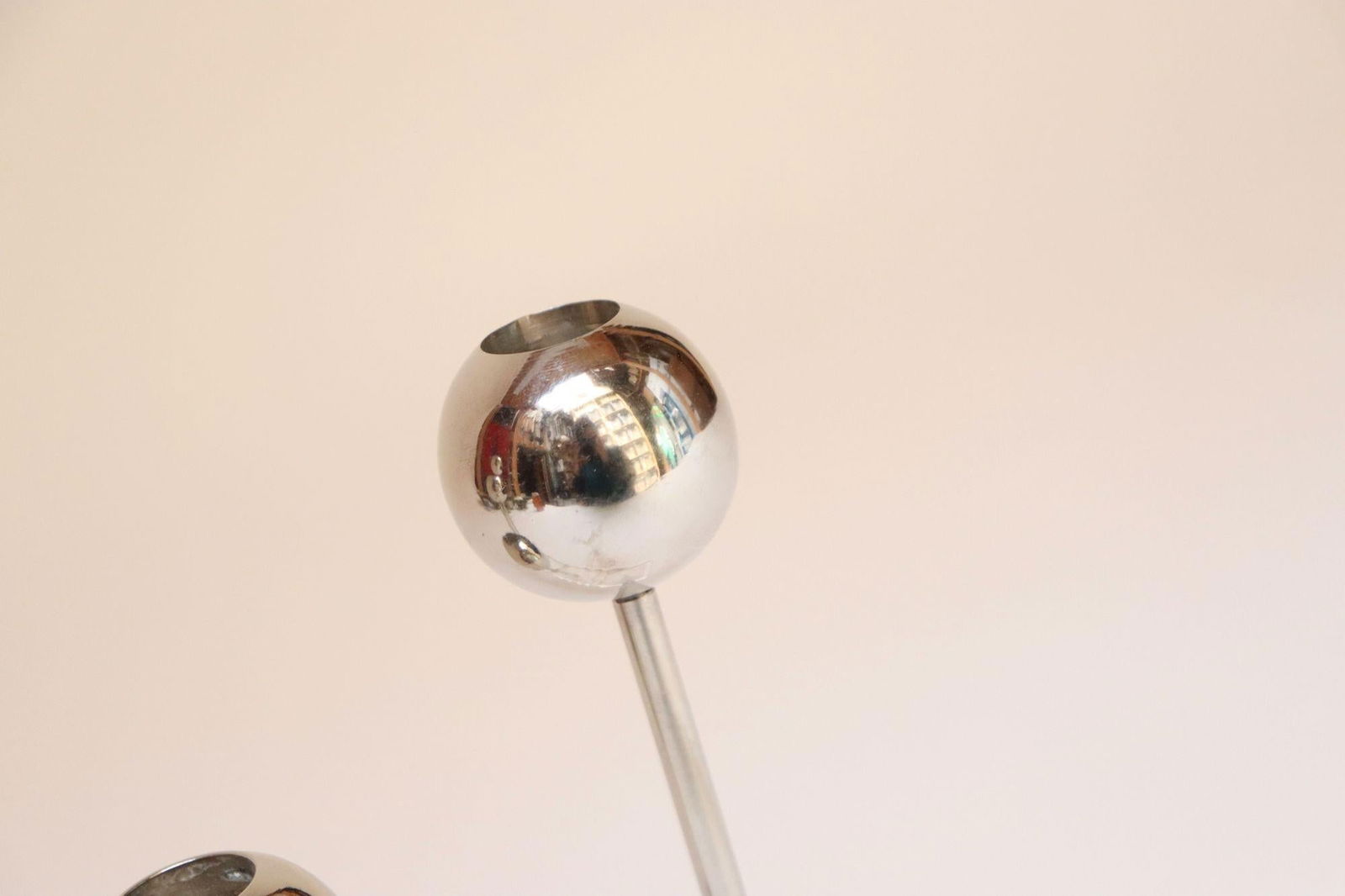 Set of Four Vintage Chrome Orb Candlesticks With Lucite Stems and Bases - 6