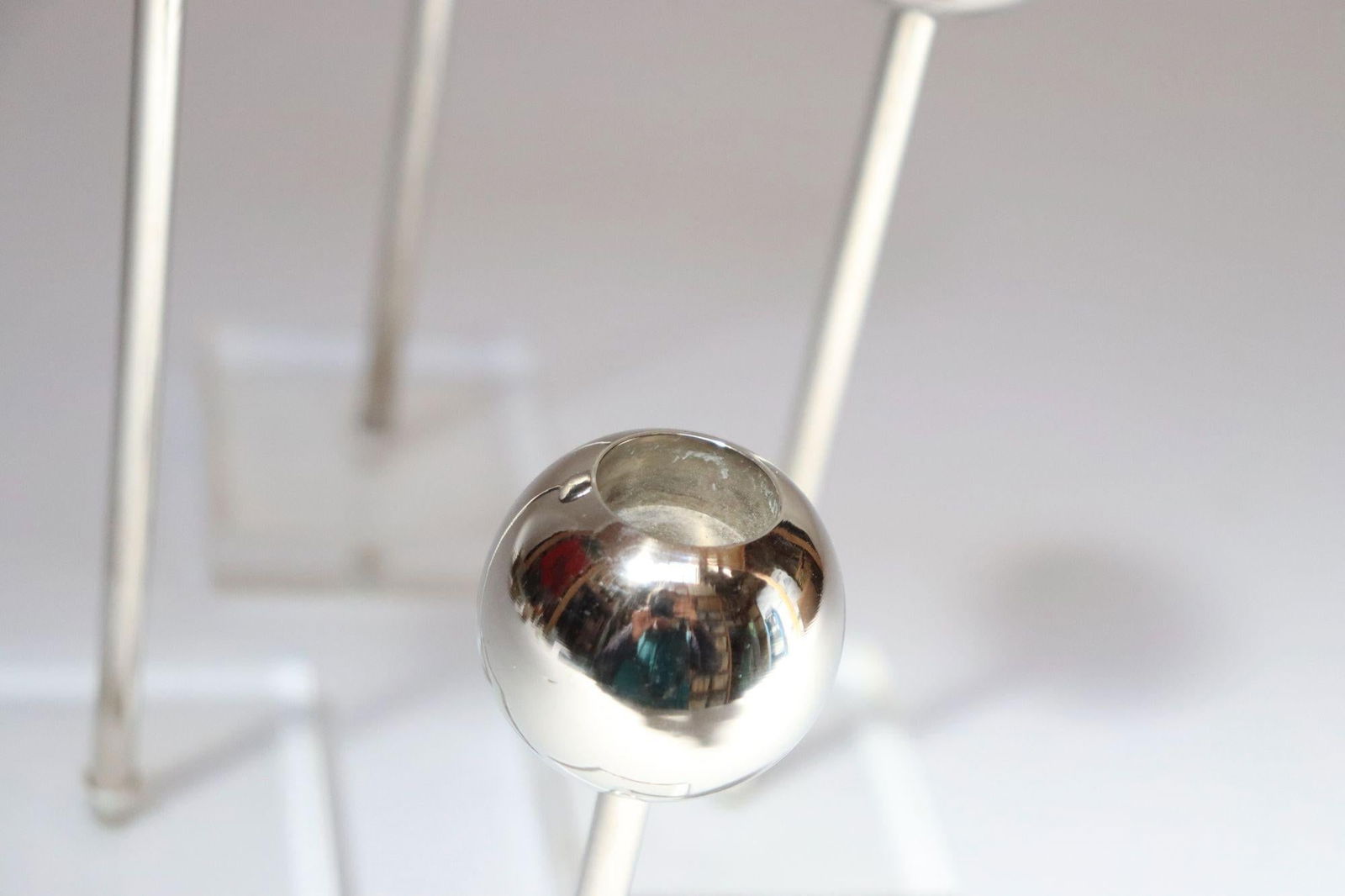 Set of Four Vintage Chrome Orb Candlesticks With Lucite Stems and Bases - 8