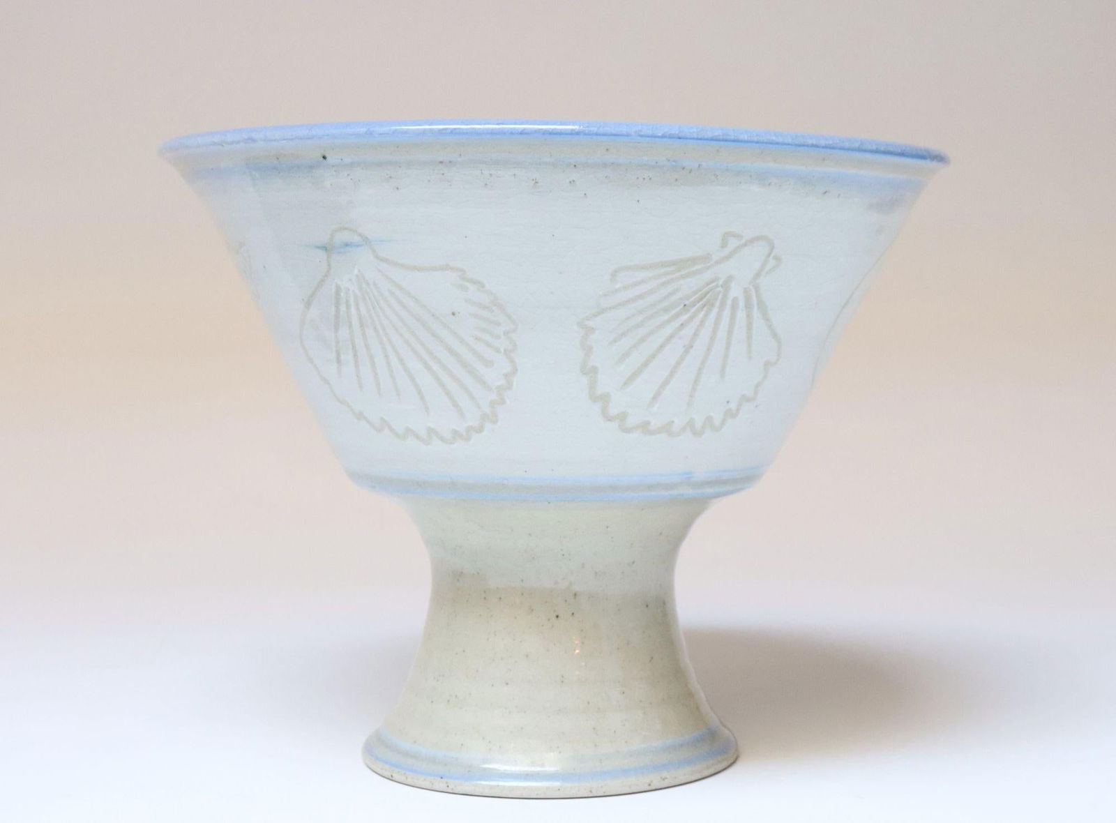 Vintage Incised Studio Pottery Compote Vase With Shell Motif by Deanna Nichols - 2