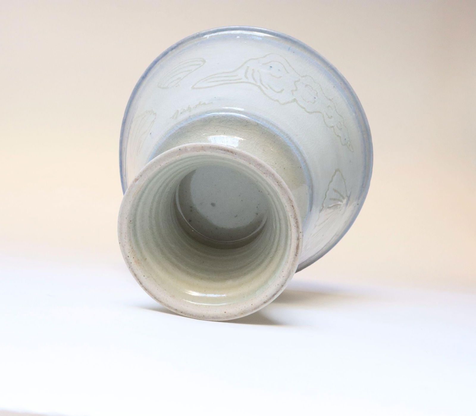 Vintage Incised Studio Pottery Compote Vase With Shell Motif by Deanna Nichols - 7