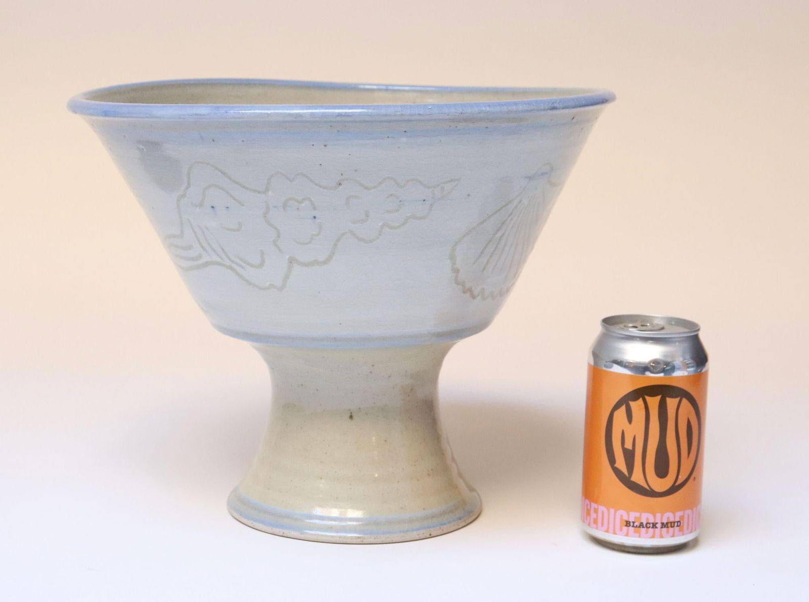 Vintage Incised Studio Pottery Compote Vase With Shell Motif by Deanna Nichols - 8