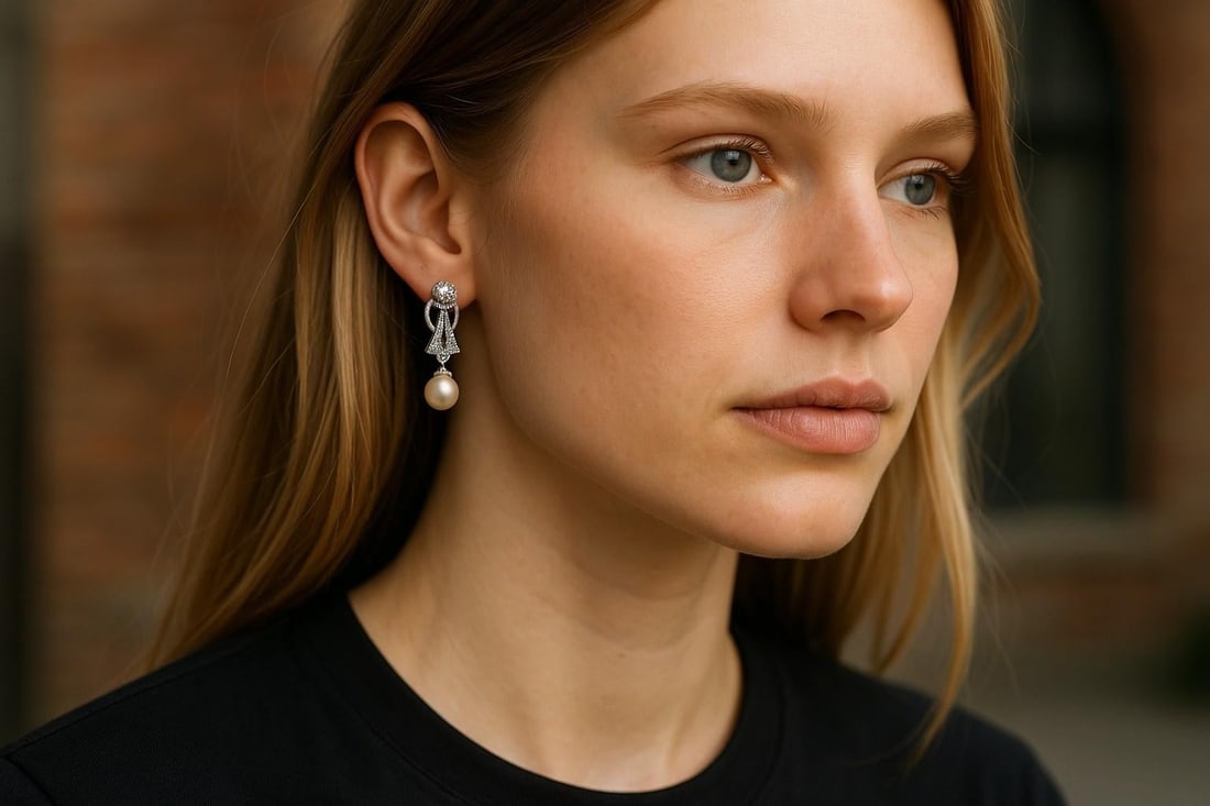 1940s Platinum Diamond and Pear Lever Back Drop Earrings 1 Inch Long, A Pair - 2