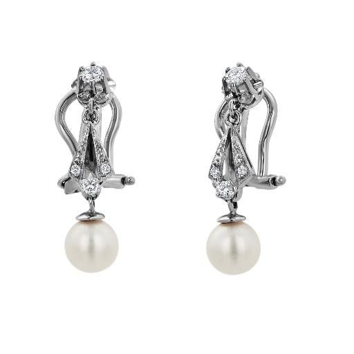 1940s Platinum Diamond and Pear Lever Back Drop Earrings 1 Inch Long, A Pair - 5