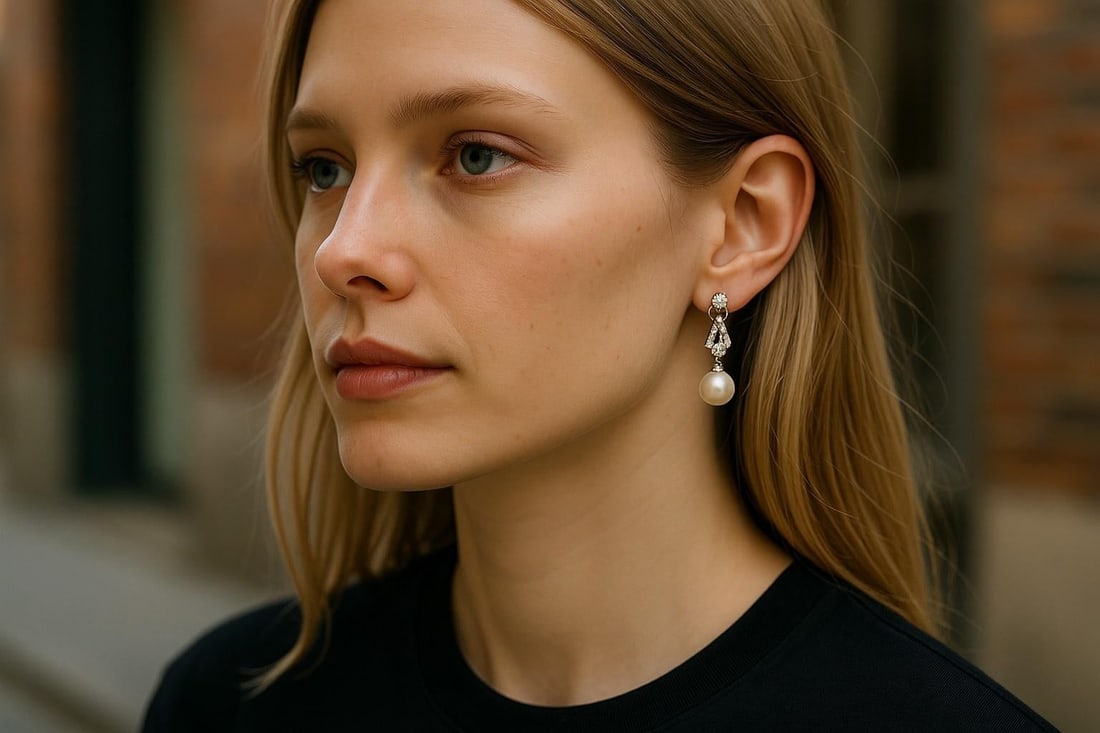 1940s Platinum Diamond and Pear Lever Back Drop Earrings 1 Inch Long, A Pair - 6