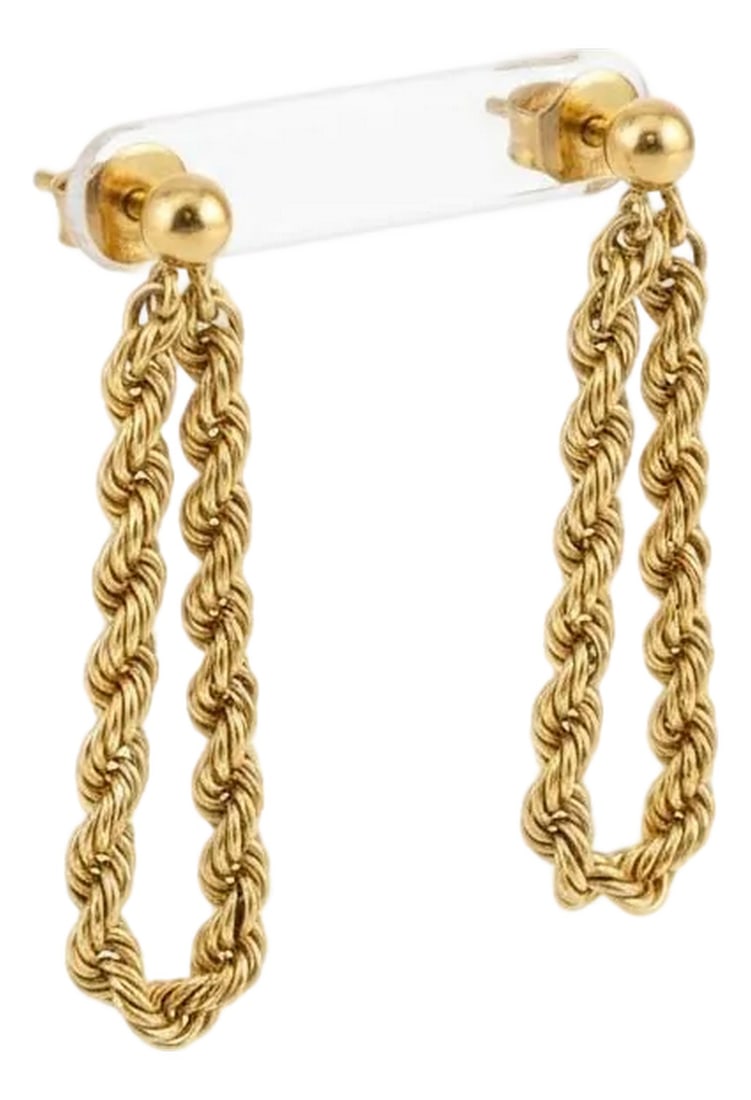 14k Yellow Gold Rope Chain Looping Spiral Chain Design Earrings, A Pair: Sculpted in 14 karat yellow gold, these post-backed earrings feature a looping spiral chain design that dances with light and movement. Measuring approximately 1.4" in length and 0.45" in width
