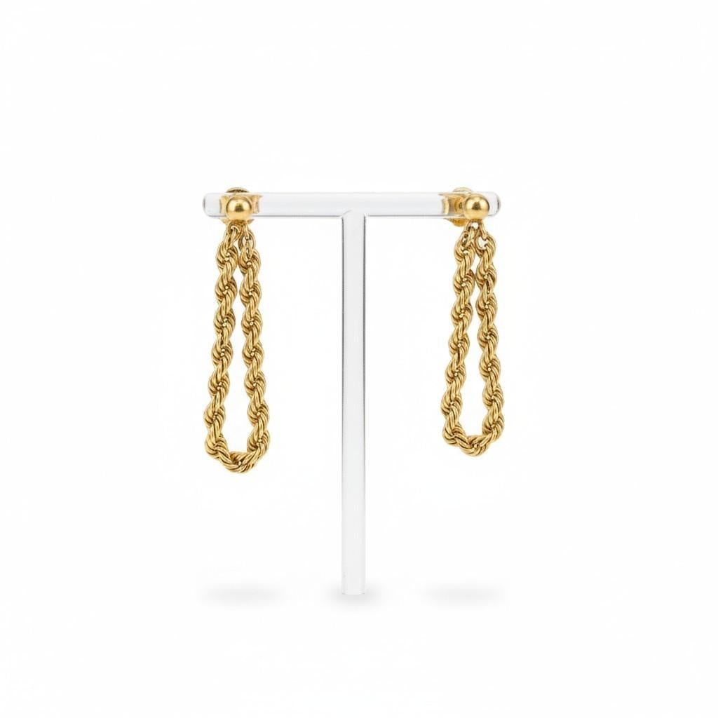 14k Yellow Gold Rope Chain Looping Spiral Chain Design Earrings, A Pair - 3