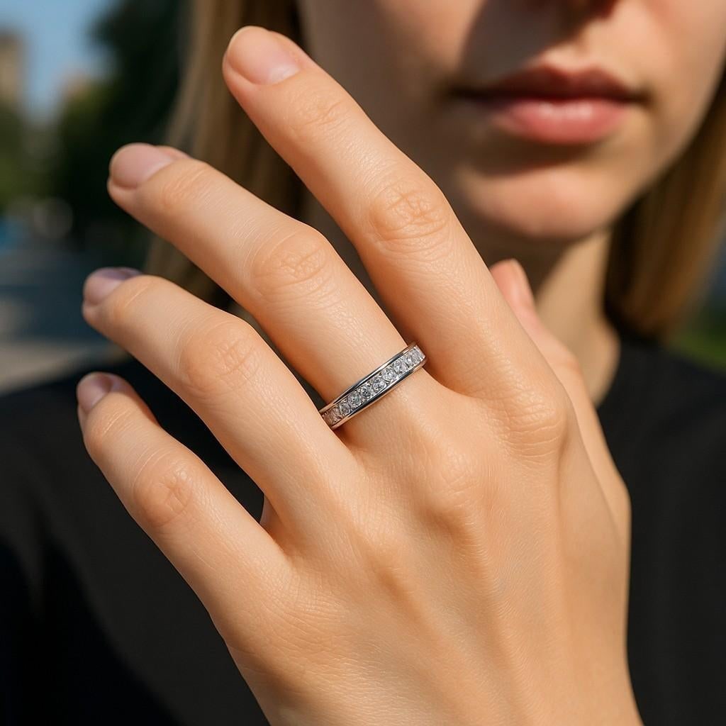 Platinum Princess Diamond 2.75 Carat Eternity 3.5 Millimeter Wide Band Size 6 - 2