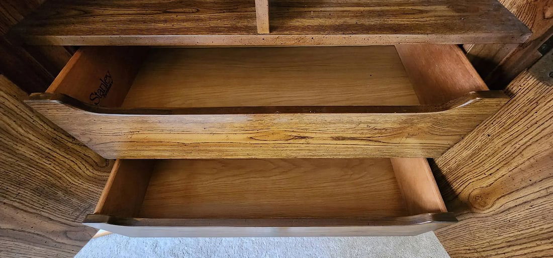 1970s Stanley Furniture Spanish Mediterranean Carved Oak Dresser Set - A Pair - 12