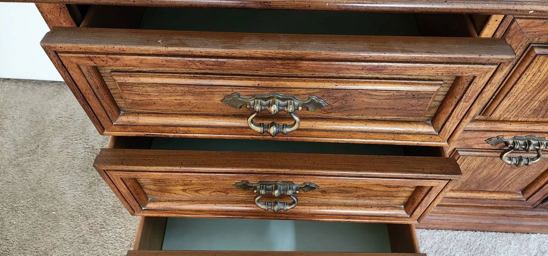 1970s Stanley Furniture Spanish Mediterranean Carved Oak Dresser Set - A Pair - 3