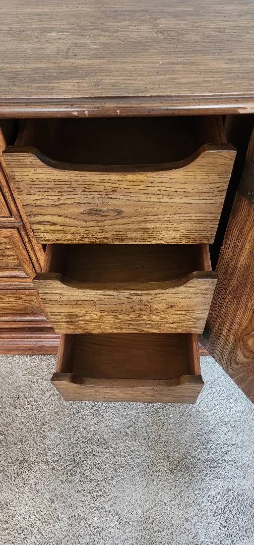 1970s Stanley Furniture Spanish Mediterranean Carved Oak Dresser Set - A Pair - 7