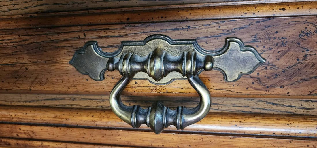 1970s Stanley Furniture Spanish Mediterranean Carved Oak Dresser Set - A Pair - 9