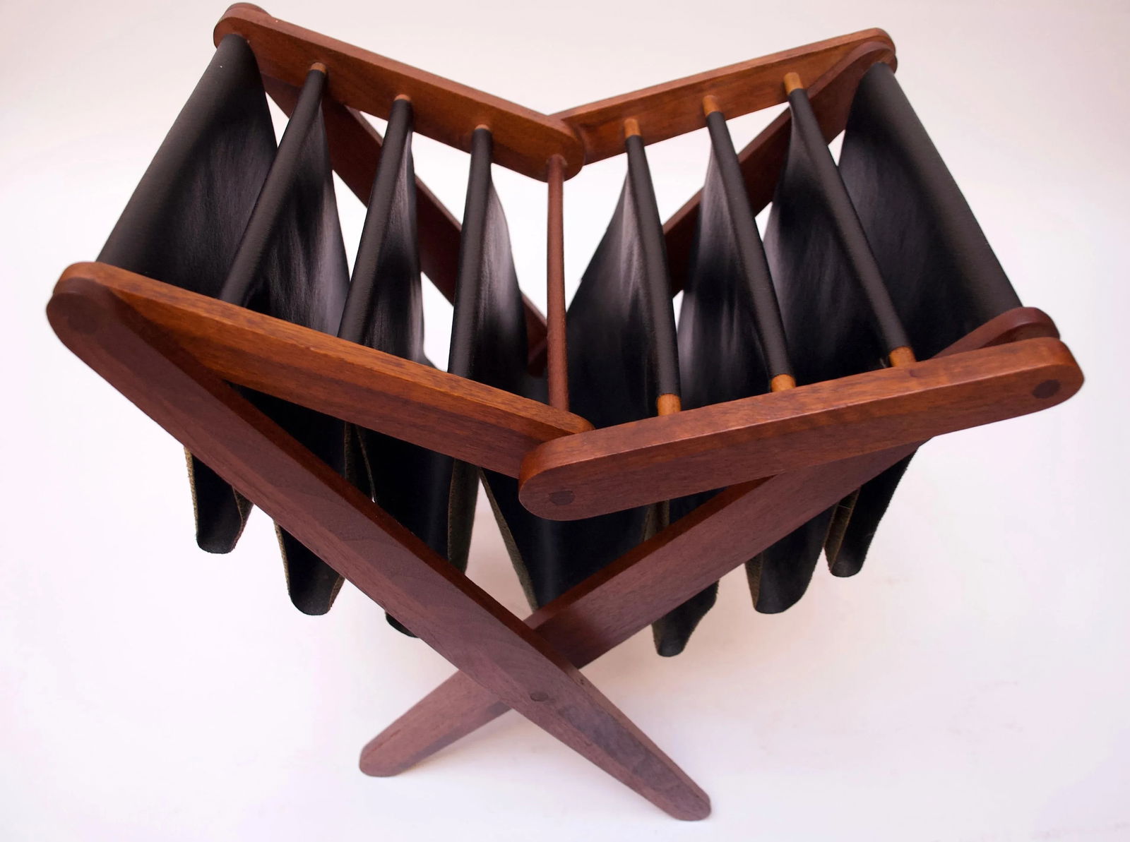 Henry P. Glass Walnut and Naugahyde Magazine Rack - 11