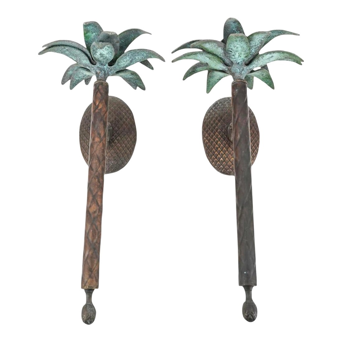Vintage Brass and Iron Palm Tree Sconces: Bring sunshine and a bit of Palm Beach style indoors with these vintage brass and iron candle sconces. These definitely have some weight to them. We love the diamond cushion-shaped stems topped with