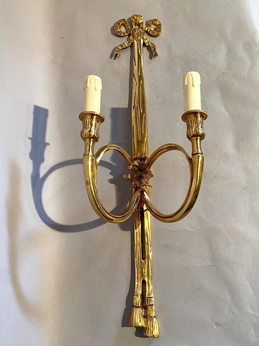 Late 20th C French Maker Louis XVI Bronze Wall Lamps /Sconces Pair - 10