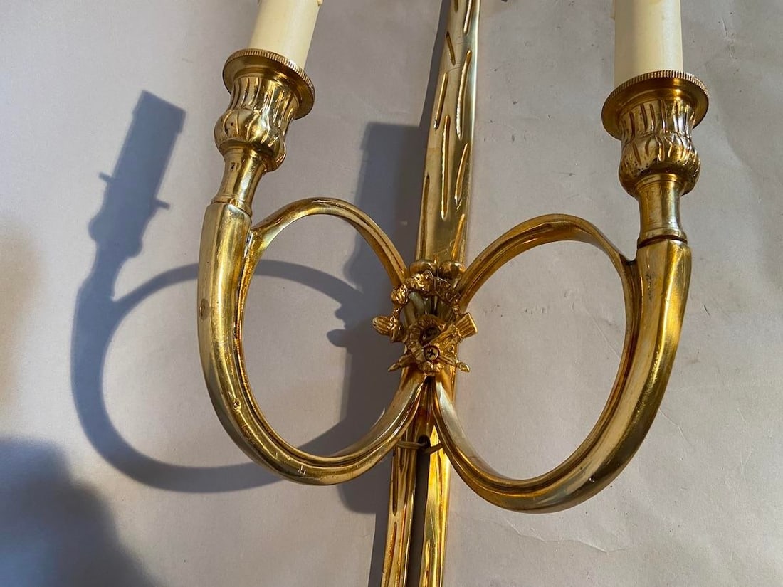 Late 20th C French Maker Louis XVI Bronze Wall Lamps /Sconces Pair - 11