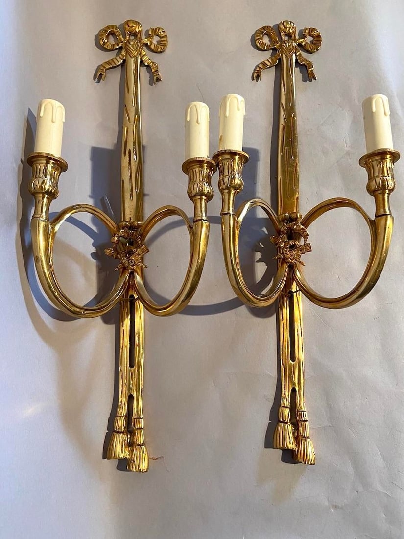 Late 20th C French Maker Louis XVI Bronze Wall Lamps /Sconces Pair - 12