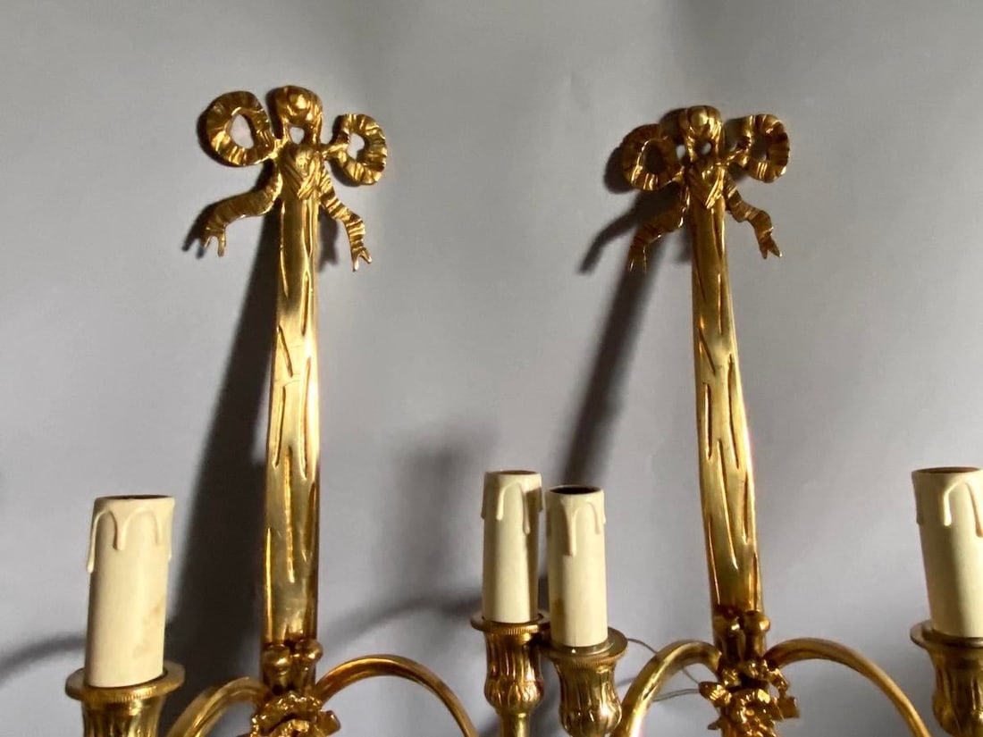 Late 20th C French Maker Louis XVI Bronze Wall Lamps /Sconces Pair - 3