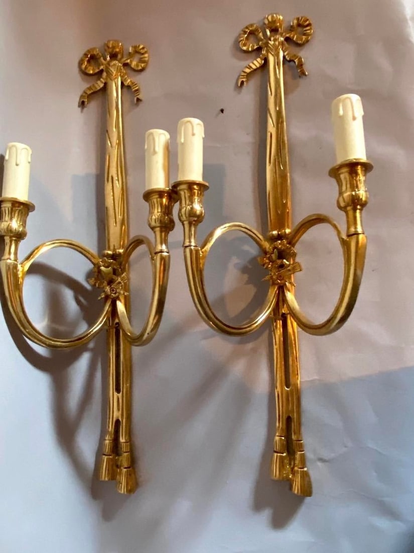 Late 20th C French Maker Louis XVI Bronze Wall Lamps /Sconces Pair - 5