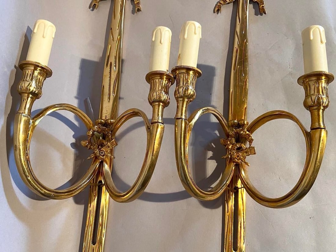 Late 20th C French Maker Louis XVI Bronze Wall Lamps /Sconces Pair - 6