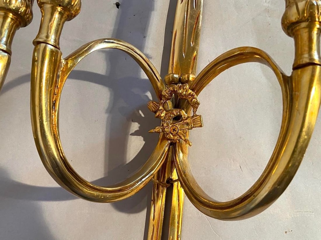 Late 20th C French Maker Louis XVI Bronze Wall Lamps /Sconces Pair - 7