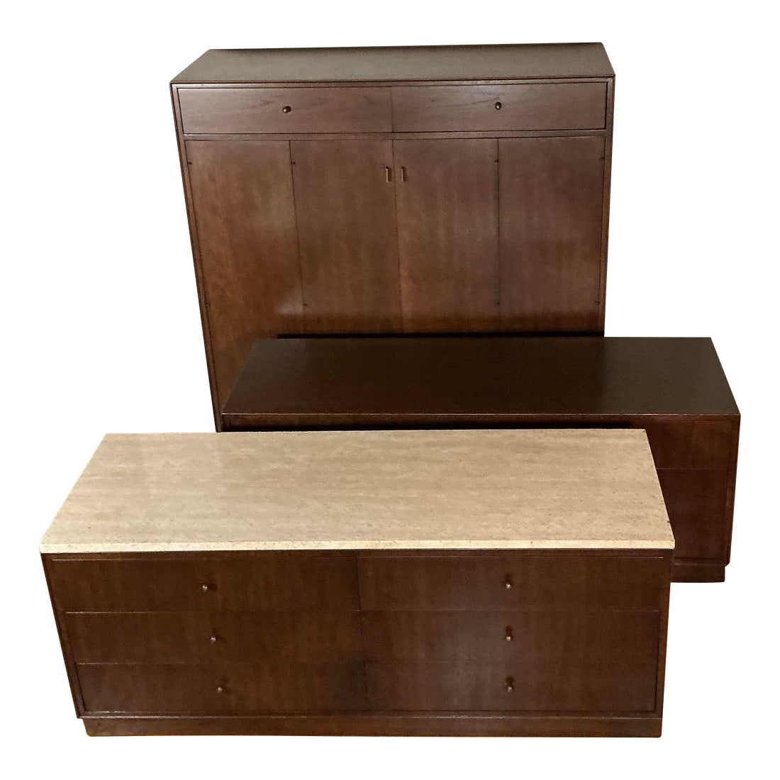 1960s Mid-Century Modern Founders Furniture Bedroom Set Armoire, Dressers - 3 Piece: Vintage Mid Century Modern bedroom furniture by Founders Furniture Company, circa 1960s. This set includes, tall Armoire Cabinet Chest and two low six drawer dressers. This set features armoire with