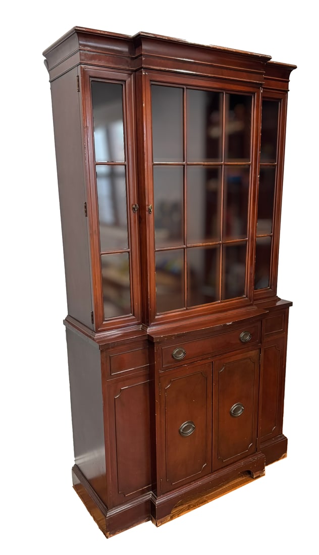 Mid-Century Brickwede Mahogany China Cabinet | Glass Curio Display Hutch | Vintage Solid Wood - 3