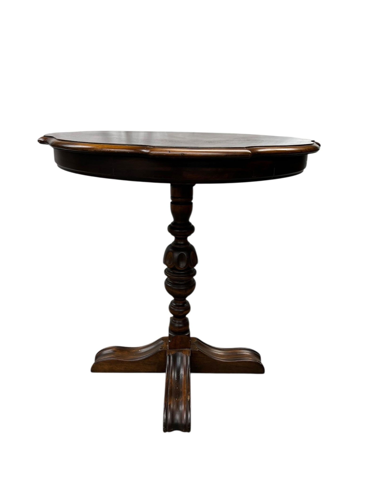 Antique Burl Walnut Wood Scalloped Edge Pedestal Table - 2
