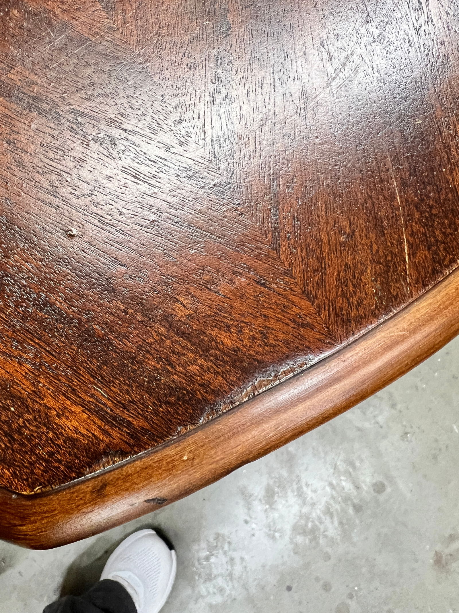 Antique Burl Walnut Wood Scalloped Edge Pedestal Table - 6