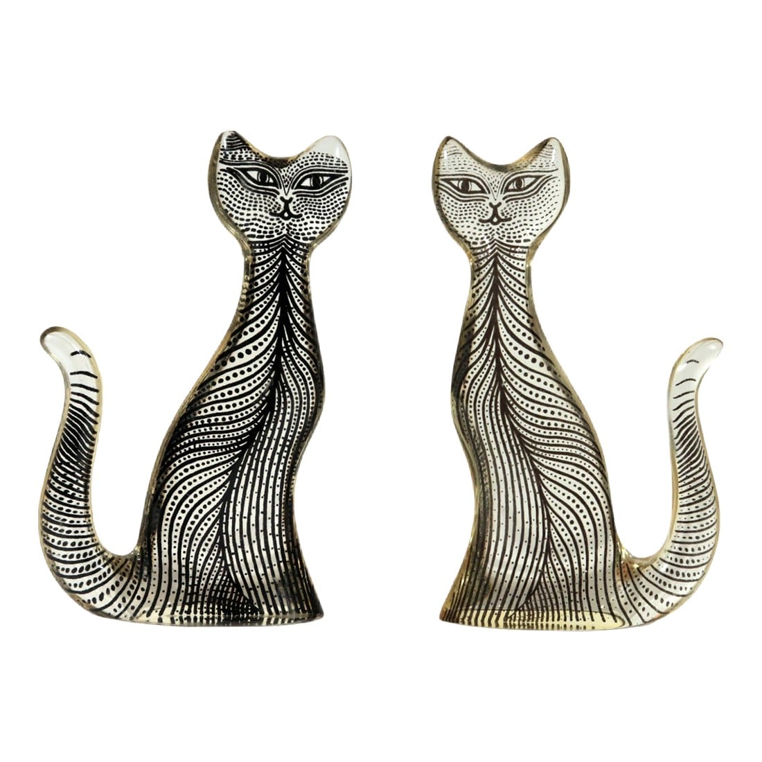 Abraham Palatnik Large Lucite Cats: Op Art Felines: Pair of Vintage Abraham Palatnik Lucite Cat Sculptures 1970s A charming and collectible pair of kinetic art sculptures by the renowned Brazilian artist Abraham Palatnik