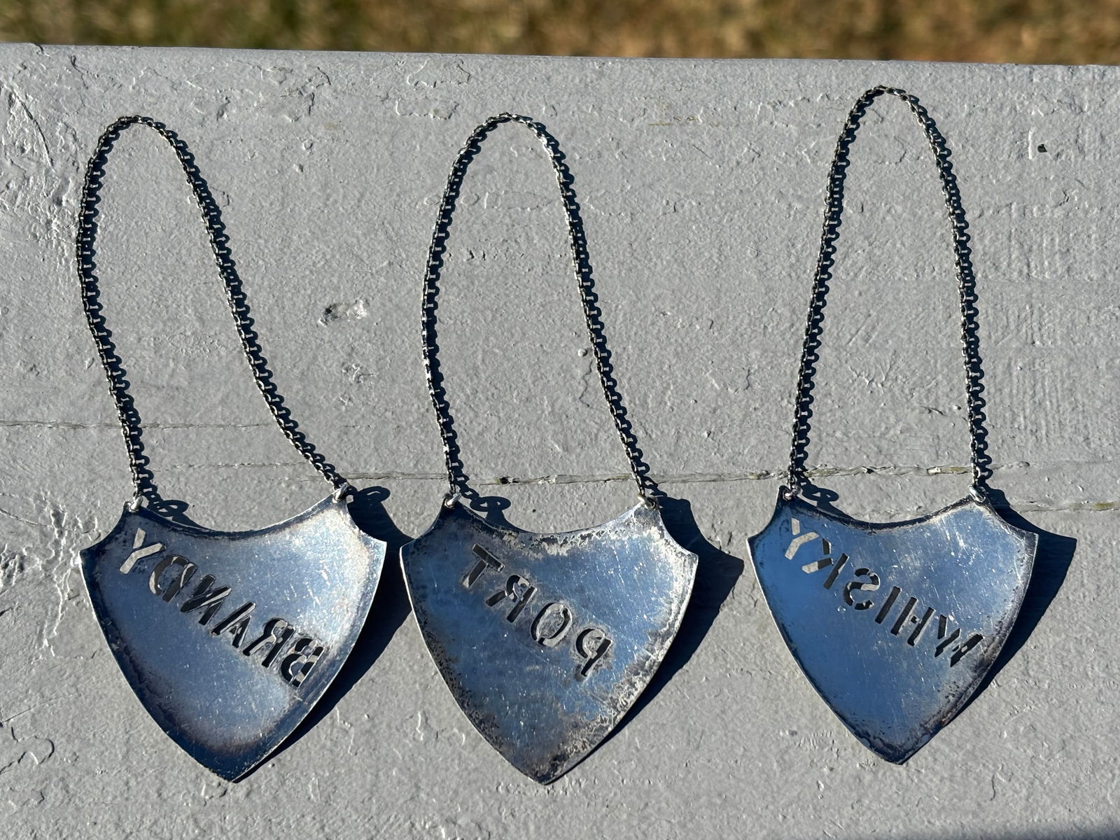 Late 19th C. Trio of Sterling Silver Liquor / Wine Decanter Plaques - 2