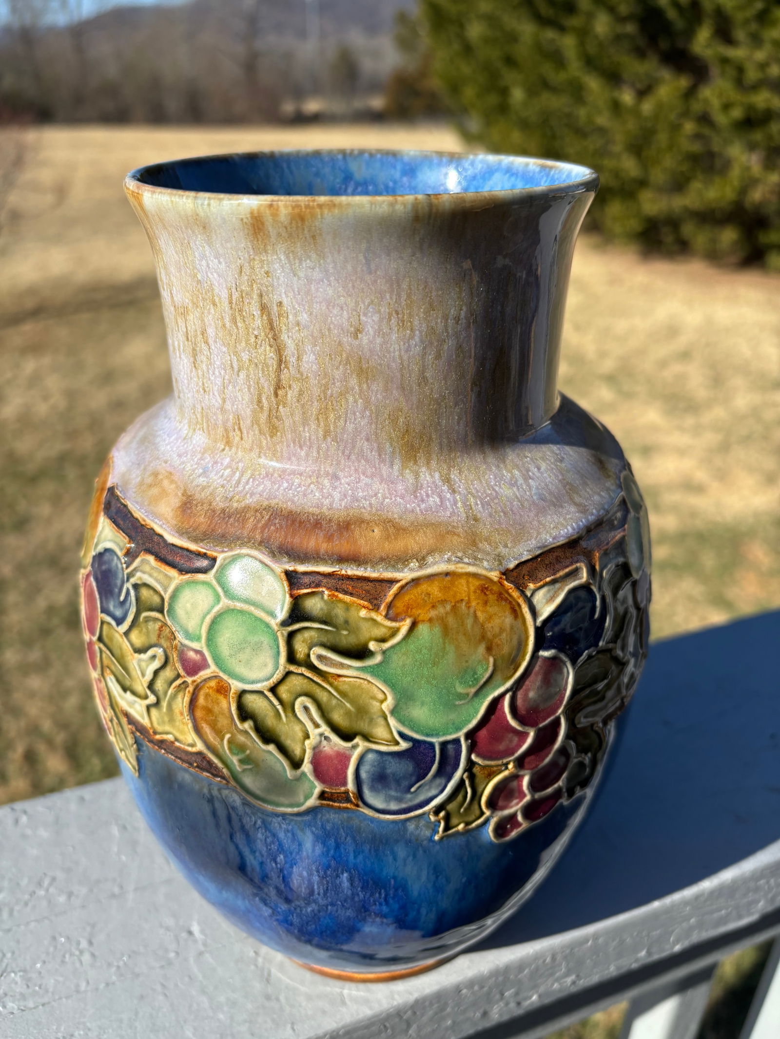 Royal Doulton England - Late 19th C. Floral Relief Stoneware 10" Vase - 4